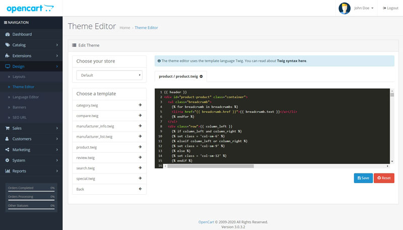 Opencart Theme Editor