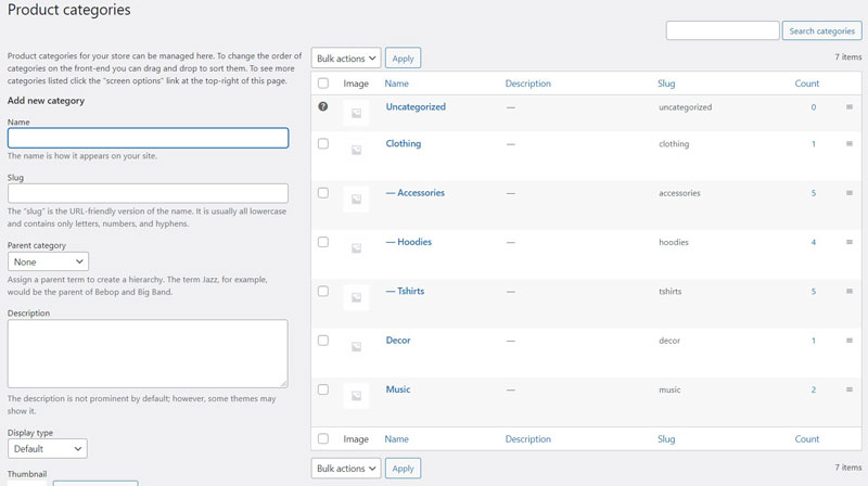 Product Categories WooCommerce