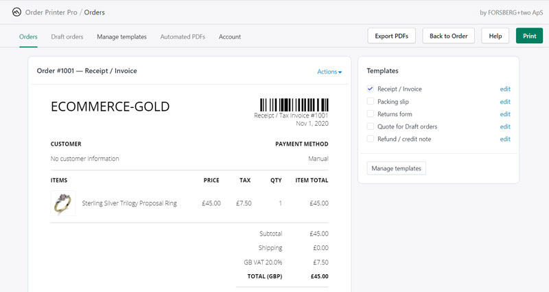 Shopify Print Invoices Preview