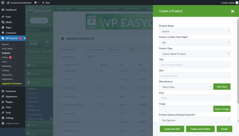 WP EasyCart add product step 1