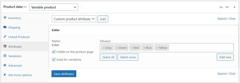 Choose Product Attributes WooCommerce