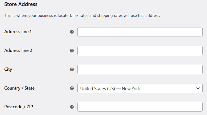 WooCommerce store address settings