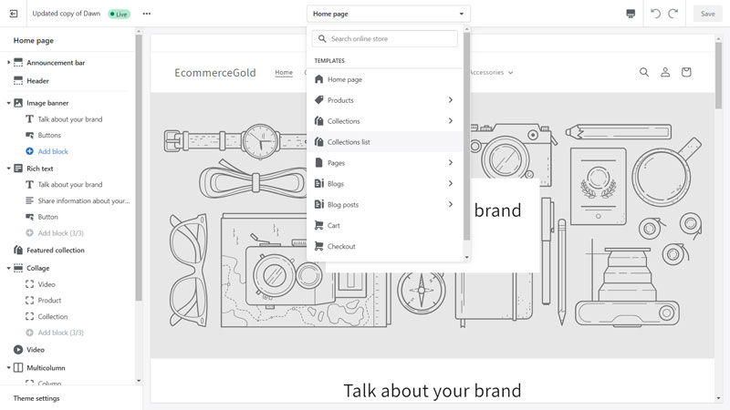 Shopify Collections List Edit OS 2.0