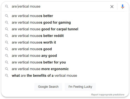Google Autosuggest Are Vertical Mouse search query