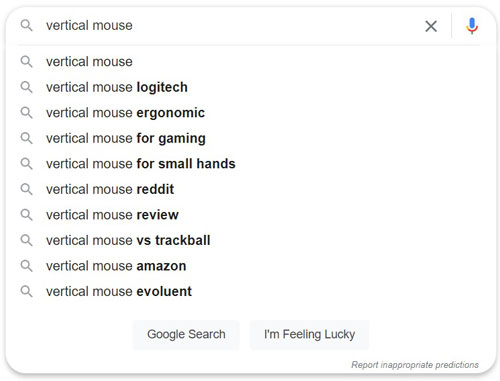 Google Autosuggest Vertical Mouse search query