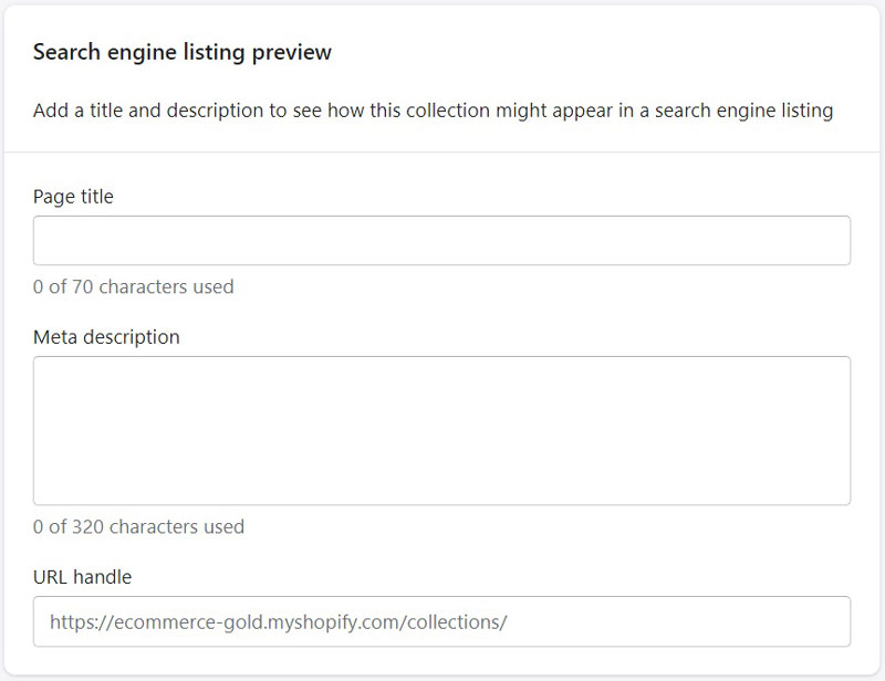 Shopify Collections SEO Settings