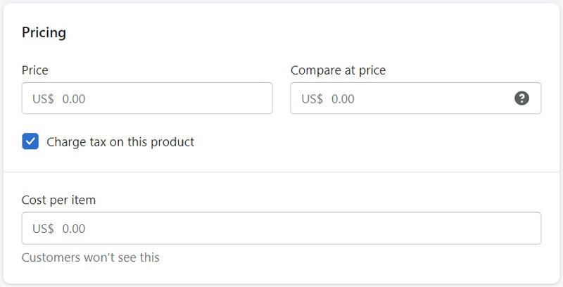 Price information box on Shopify product page