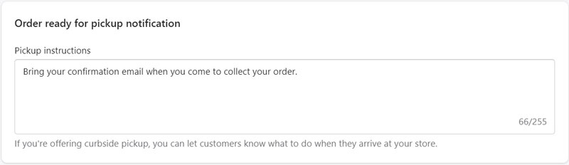 Shopify local pickup collection info