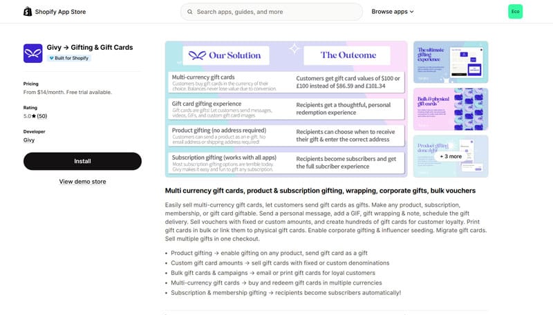 Givy Shopify App Listing Page
