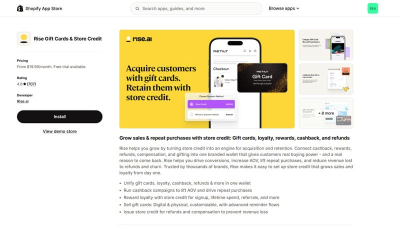 Rise Shopify App Store Page