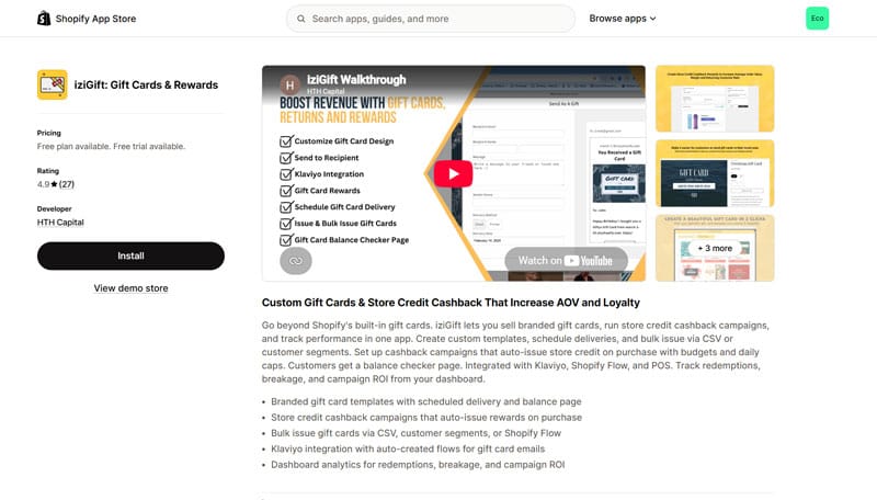 iziGift Shopify App Store Page