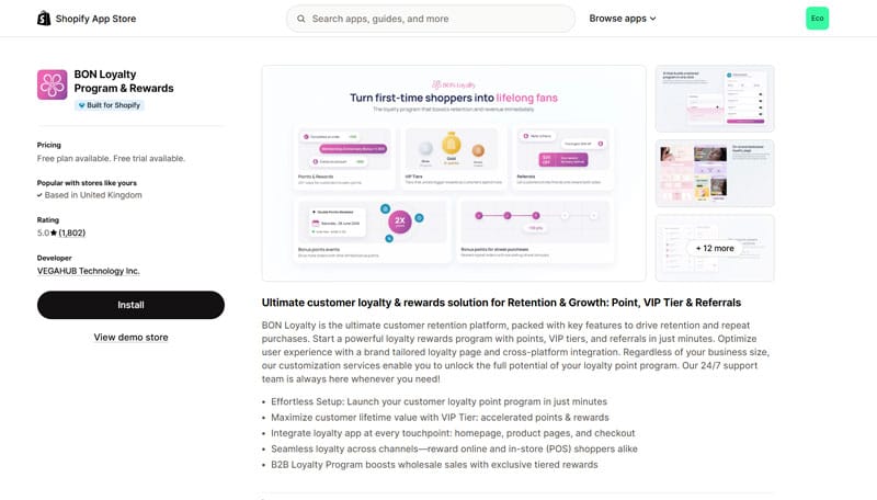 BON Loyalty Shopify App Page