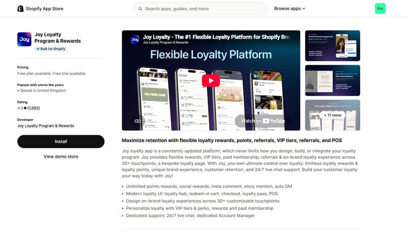 Joy Loyalty App Page