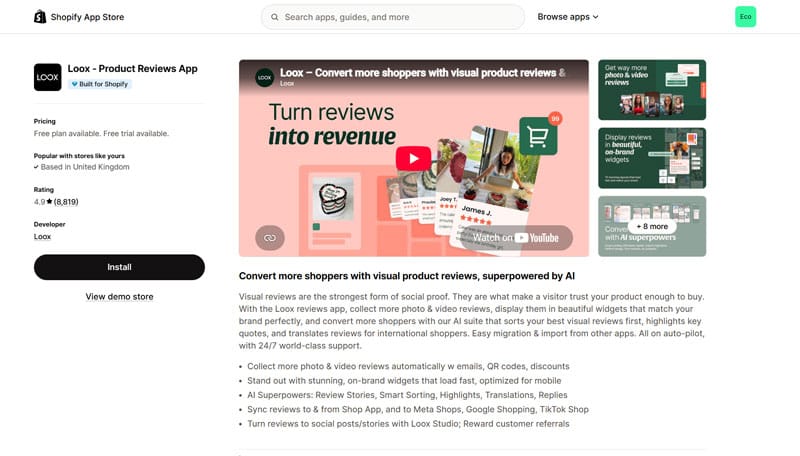 Loox Shopify App Page