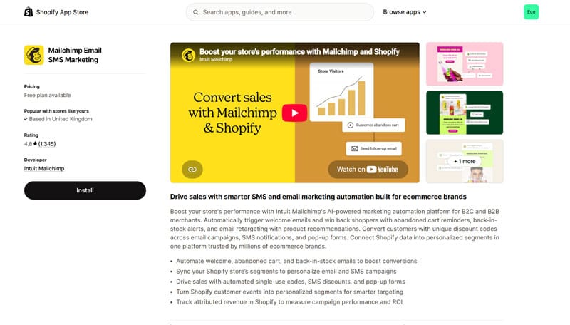 Mailchimp Shopify App Page