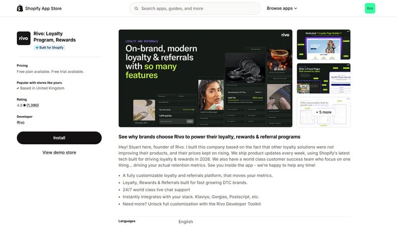 Rivo Loyalty App Page
