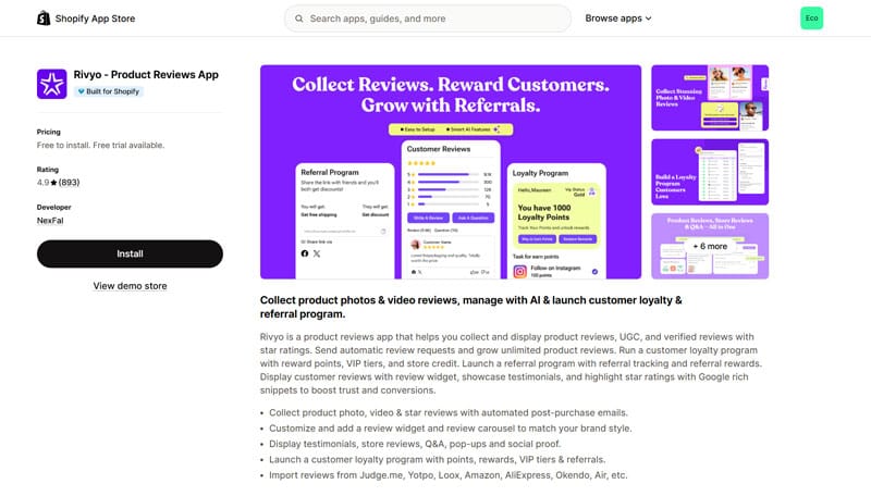 Rivyo Shopify App Page