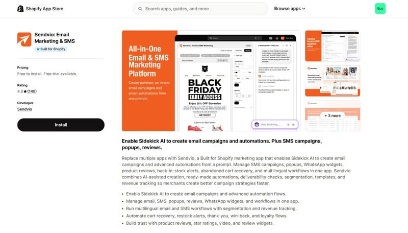 Sendivo Shopify App Page