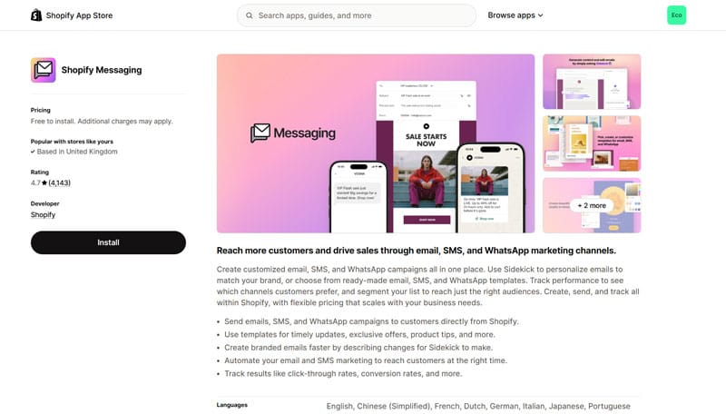 Shopify Messaging App Page