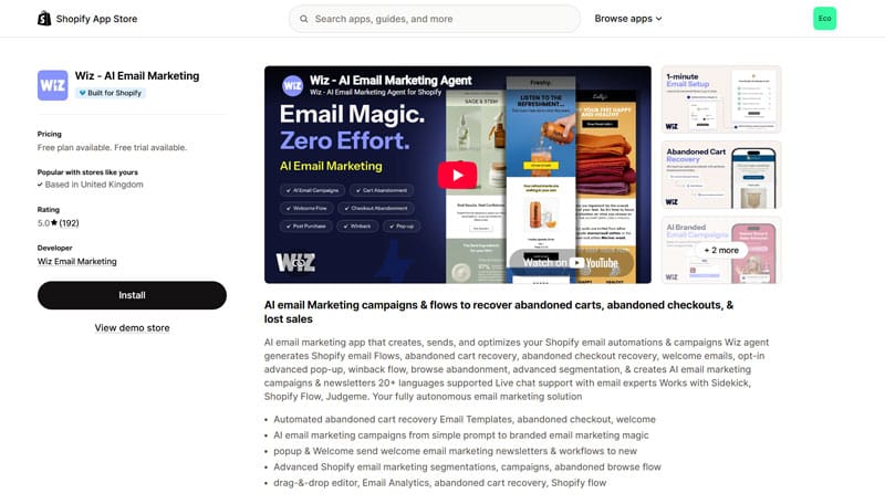 WIZ Shopify App Page