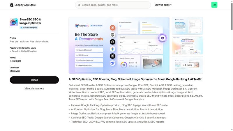 StoreSEO Shopify App Page